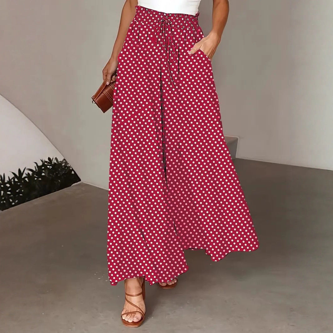 Damen culottehose mit elastischem Bund und gesticktem Punktemuster Drune