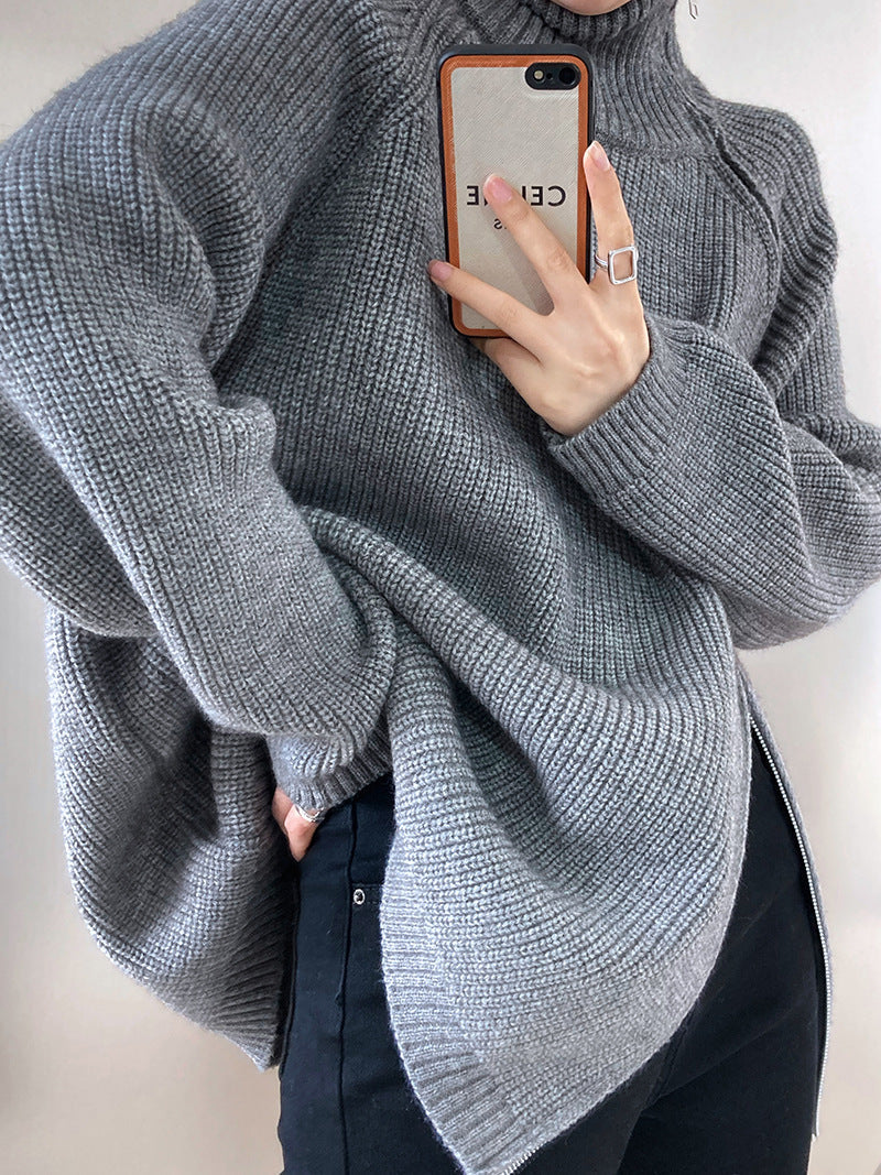 Drune Rollkragenpullover mit Seitenschlitz einfarbig gestrickt