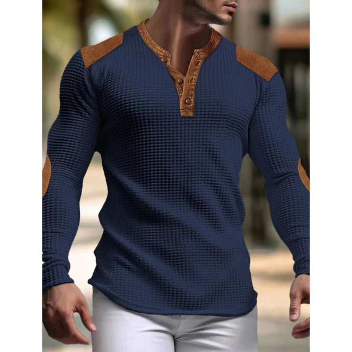 Herren Langärmeliges Shirt mit Struktur und Lederapplikationen Drune