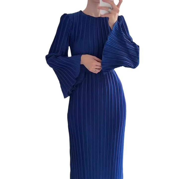 Damen Plissiertes Maxikleid mit voluminösen Ärmeln Drune