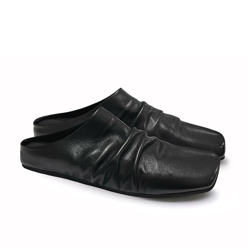 Damen Leder‑Mules mit quadratischer Zehenbox und gerafftem Schaft Drune