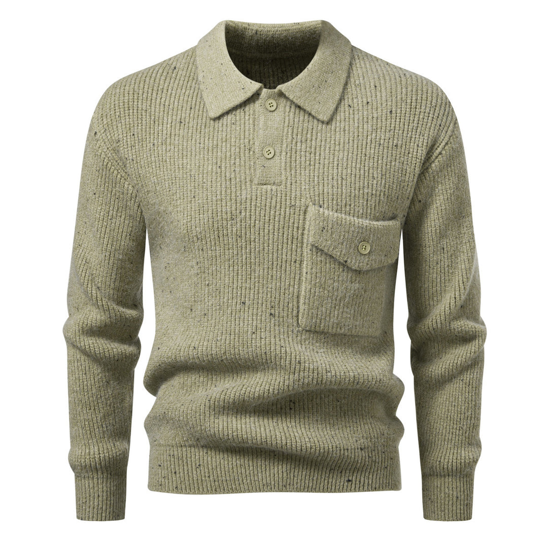 Herren Polokragen-Pullover aus Rippenstrick mit aufgesetzter Brusttasche Drune