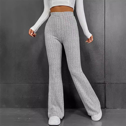 Damen Strick-Palazzo-Hose mit elegantem Rippendesign und hohem Bund Drune