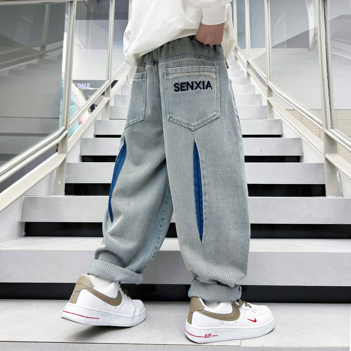 Herren lässige Baggy-Jeans mit Farbkontrasten Drune