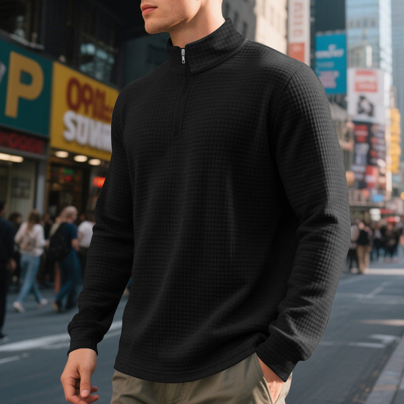 Herren nan City-Thermo-Pullover mit kurzem Reißverschluss Stehkragen und feiner Quadratstruktur Drune