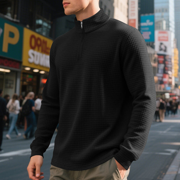Herren nan City-Thermo-Pullover mit kurzem Reißverschluss Stehkragen und feiner Quadratstruktur Drune