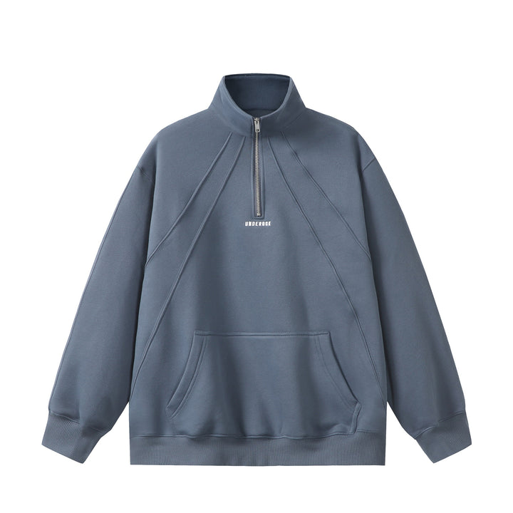 Unisex Oversize Sweatshirt mit Halbzip, hohem Funnelkragen und Kängurutasche Drune