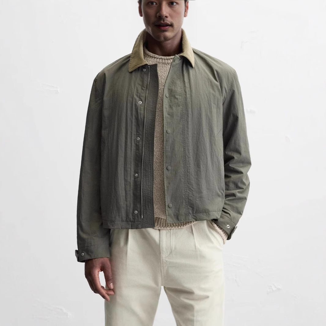 Herren Leichter Kurzblouson mit Cordkragen und verdeckter Reißverschluss-Front Drune