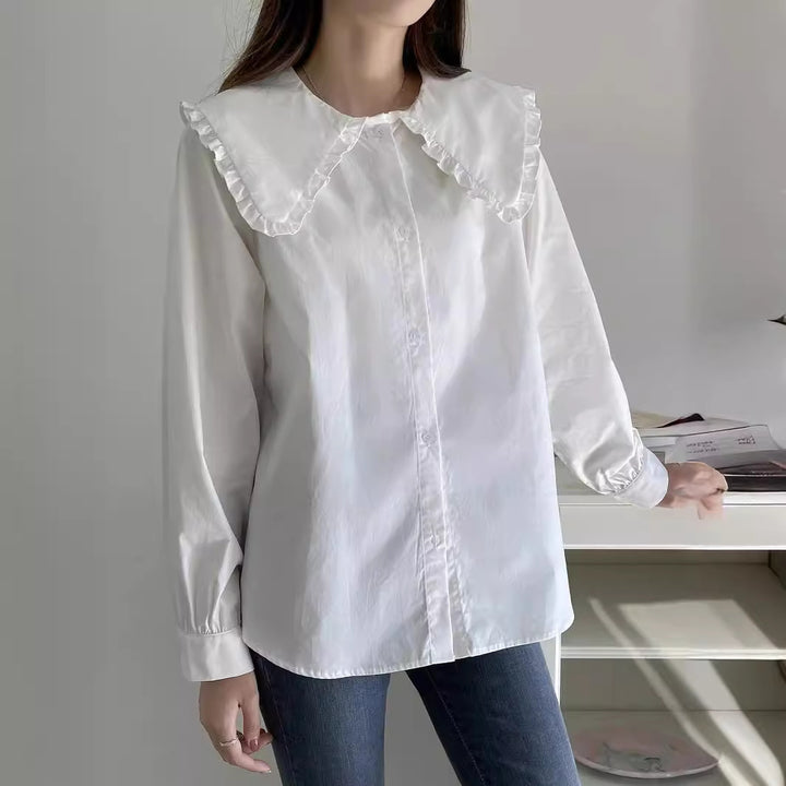 Damen Bluse mit übergroßem Rüschenkragen und fein gearbeitetem Tailoring Drune