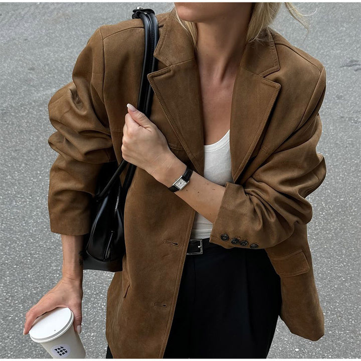 Damen Luxuriöser Wildlederblazer mit eleganter Schnittführung Drune