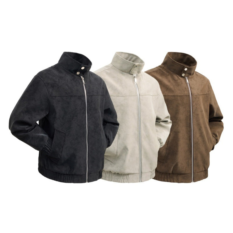 Herren kurzer Velours‑Imitat Blouson mit hohem Stehkragen, Metallreißverschluss und elastischem Saum Drune
