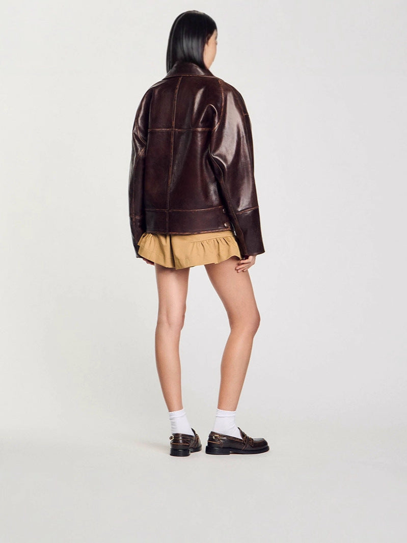 Damen Kunstlederjacke im lässigen Schnitt mit praktischen Taschen und stilvollem Revers Drune
