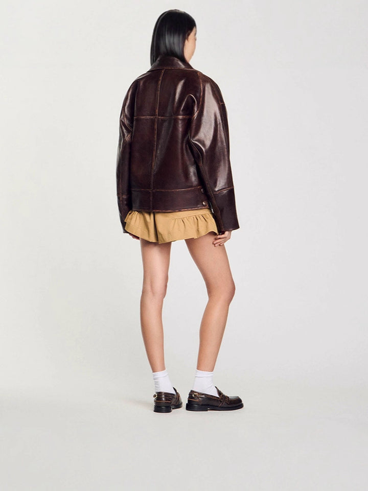 Damen Kunstlederjacke im lässigen Schnitt mit praktischen Taschen und stilvollem Revers Drune