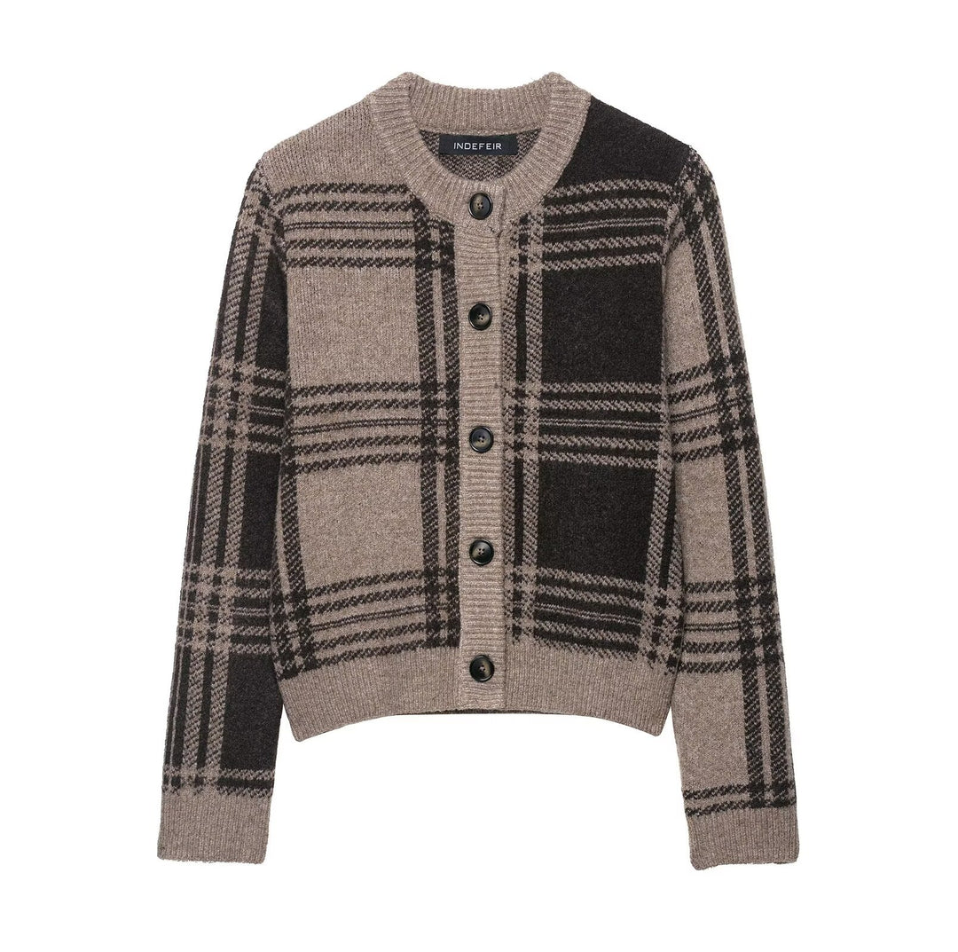 Damen Strickjacke mit kariertem Muster Drune