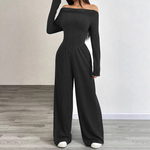 Damen Eleganter Jumpsuit mit Off-Shoulder Design und weitem Bein Drune