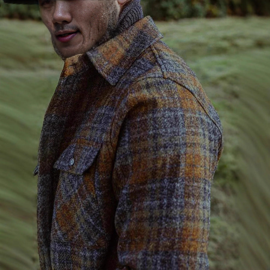 Herren Wollmix-Tweed-Hemdenjacke mit aufgesetzten Brusttaschen Drune