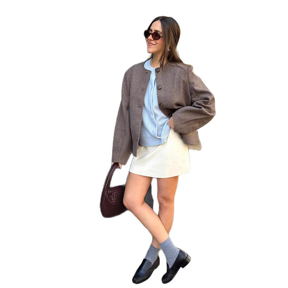 Damen lässige Wolljacke mit knopfdetails und praktischen Taschen Drune