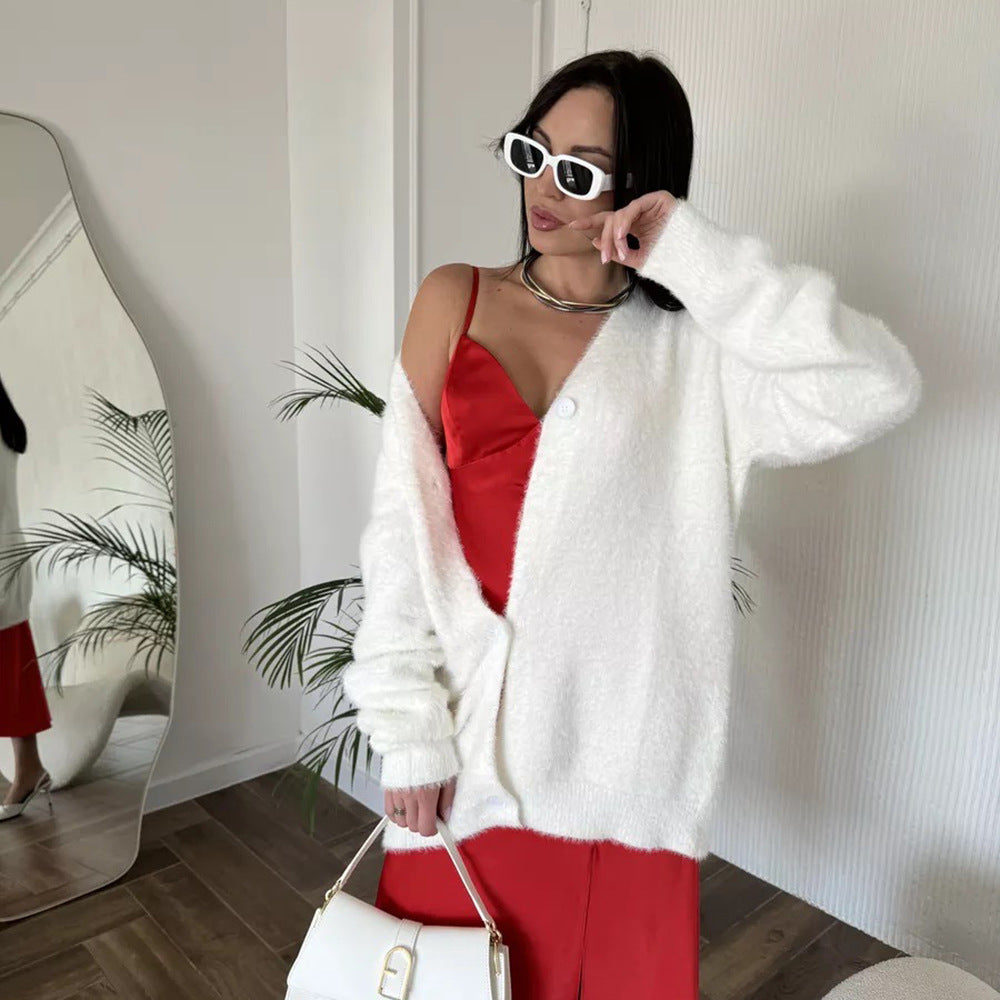 Damen Flauschige Strickjacke mit offenem Design und weichen Ärmeln Drune