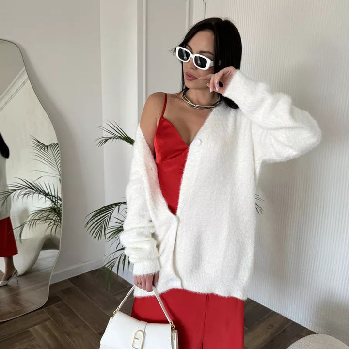 Damen Flauschige Strickjacke mit offenem Design und weichen Ärmeln Drune