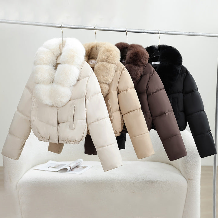 Damen Kurz‑Pufferjacke im Boxy‑Cut mit voluminösem Fellkragen und elastischem Saum Drune
