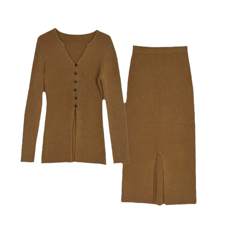 Damen elegantes Strickkleid mit femininer Silhouette und schickem V-Ausschnitt Drune