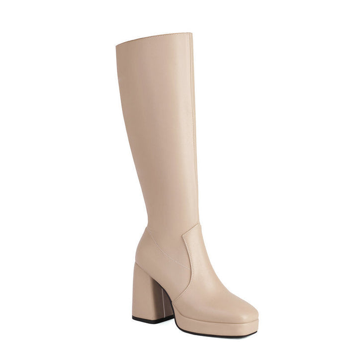 Leder-Plateau-Stiefel mit Blockabsatz - Ursula Drune