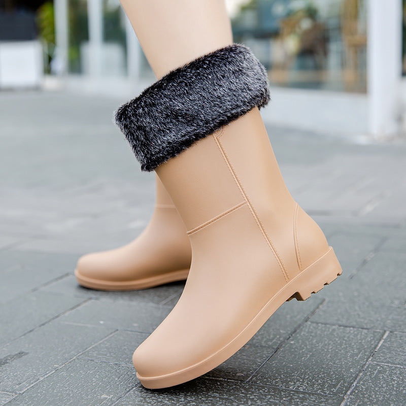 Damen Mittelhohe nahtlose Regenstiefelette aus flexiblem Vollgummi mit griffiger Profilsohle Drune