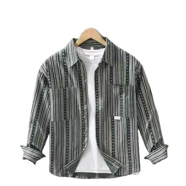 Herren Overshirt im lässigen Worker-Stil mit vertikalem Streifenmuster und aufgesetzten Taschen Drune