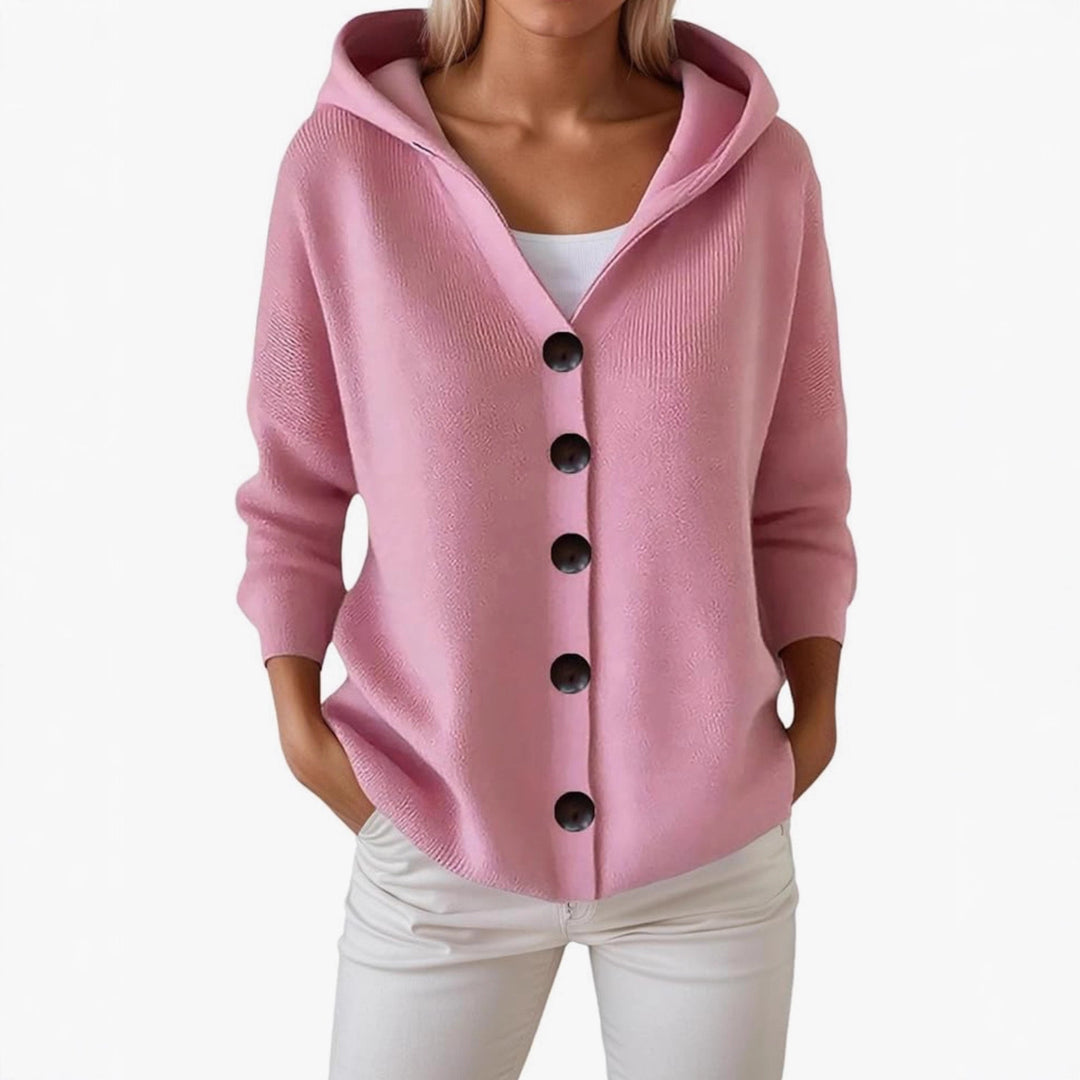 Damen Kapuzen-Strickjacke mit großen Holzknöpfen und seitlichen Eingrifftaschen Drune