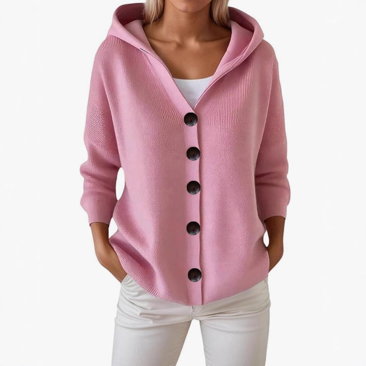 Damen Kapuzen-Strickjacke mit großen Holzknöpfen und seitlichen Eingrifftaschen Drune