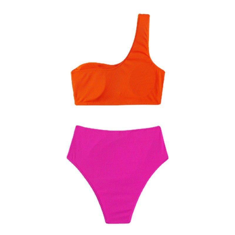 Damen Einseitiger Triangel-Bikini mit buntem Blockdesign Drune