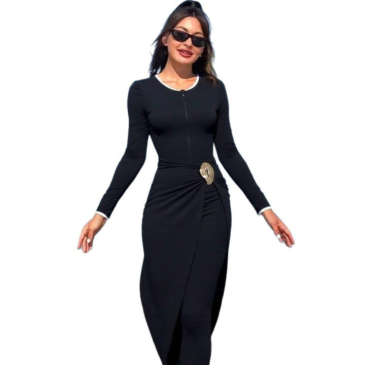 Damen modisches Wickelkleid mit elegantem Gürtel Drune
