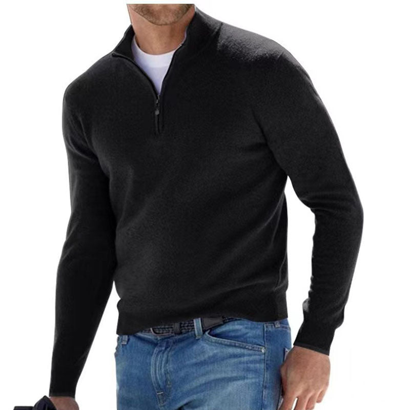 Herren Feiner Strickpullover mit kurzem Reißverschluss und Troyerkragen Drune
