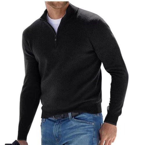 Herren Feiner Strickpullover mit kurzem Reißverschluss und Troyerkragen Drune