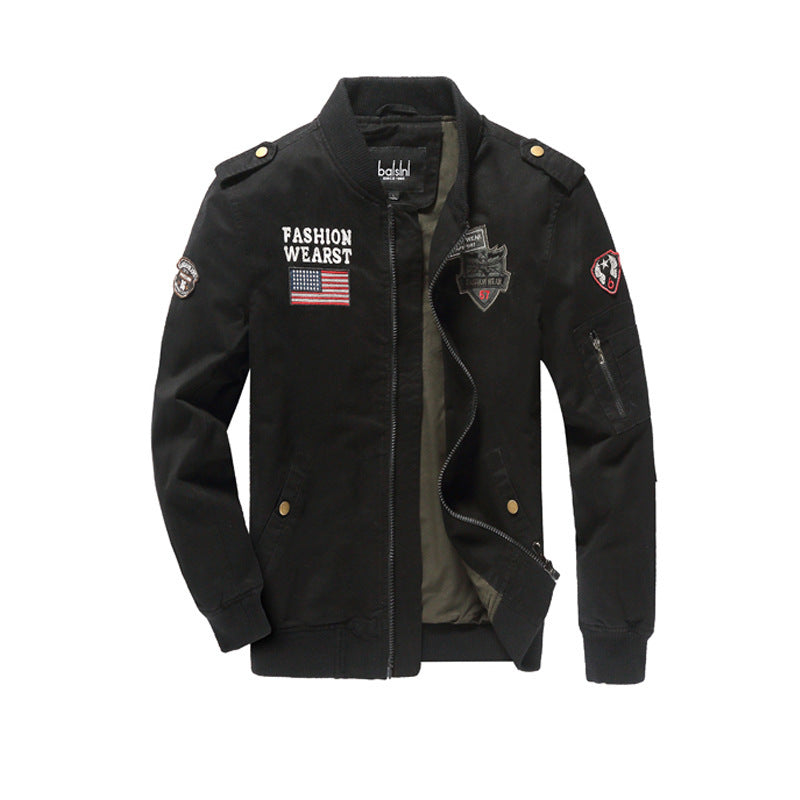 Herren Canvas-Bomberjacke mit Patchdetails, Ärmel-Utilitytasche und Rippbündchen Drune