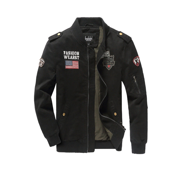 Herren Canvas-Bomberjacke mit Patchdetails, Ärmel-Utilitytasche und Rippbündchen Drune