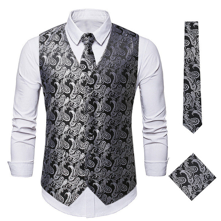 Herren elegante Weste mit feinem Paisleymuster und passendem Krawatten-Set Drune