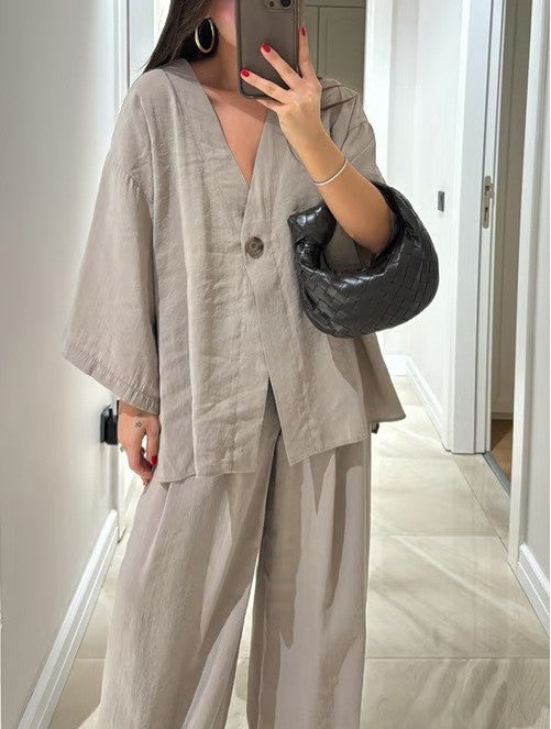 Damen lässiges Two-Piece Set mit oversized Schnitt und Knopfverschluss Drune