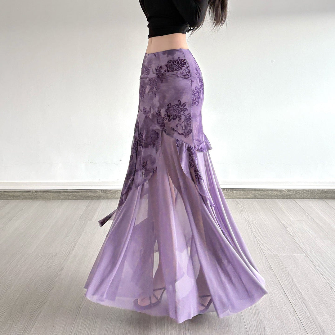Damen Maxi-Rock mit floralem Design und asymmetrischem Schnitt Drune
