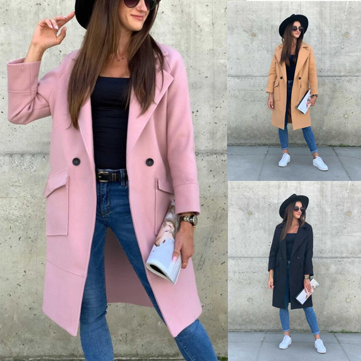 Damen Midilanger Wollmix Mantel im Clean-Cut mit Reverskragen und aufgesetzten Taschen Drune