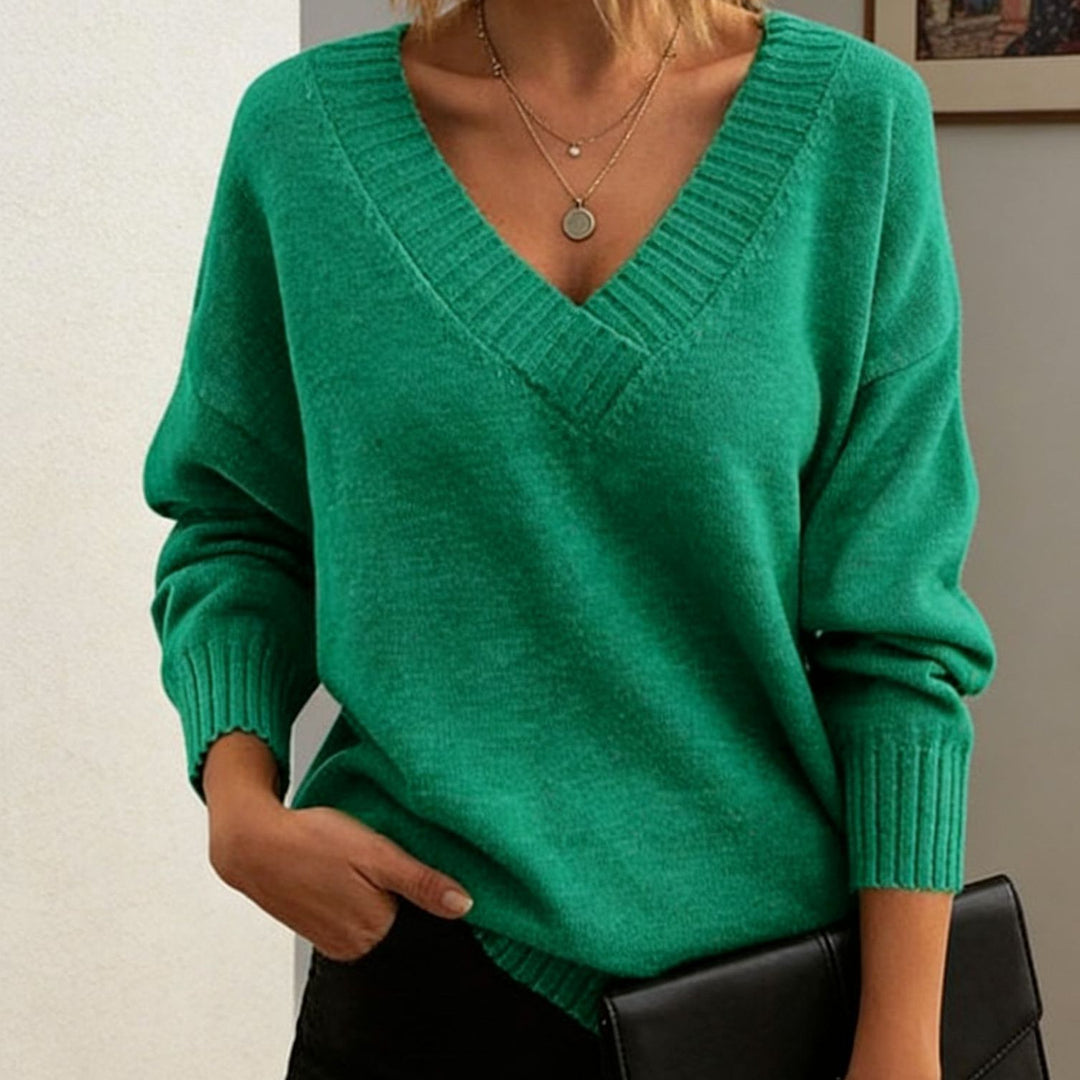 Damen Feinstrickpullover mit tiefem V-Ausschnitt und überschnittener Schulter Drune