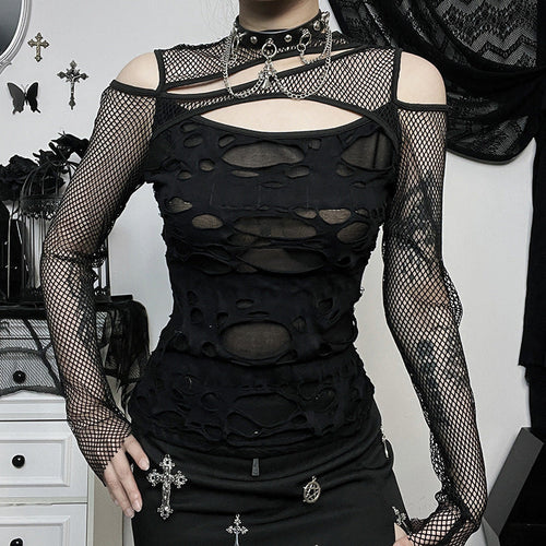 Damen Modisches Oberteil mit transparentem Mesh-Design und raffinierten Cut-Outs Drune