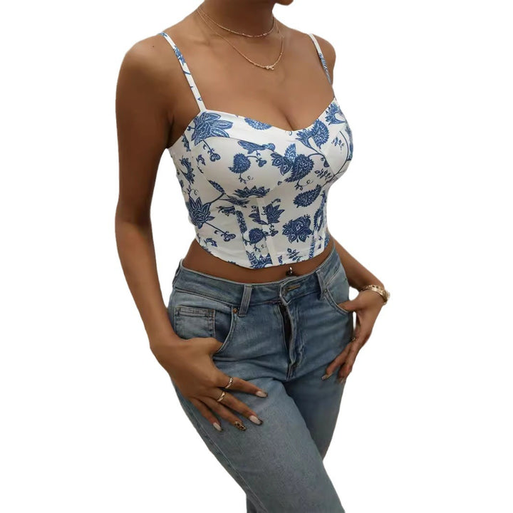 Damen Blütenmuster Cropped Top Drune