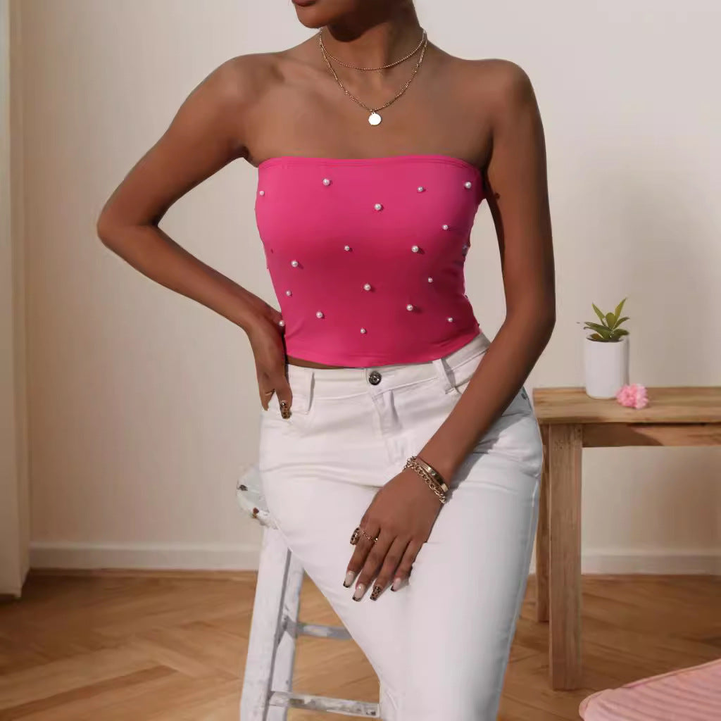 Damen Bandeau-Top mit eleganten Perlenapplikationen Drune