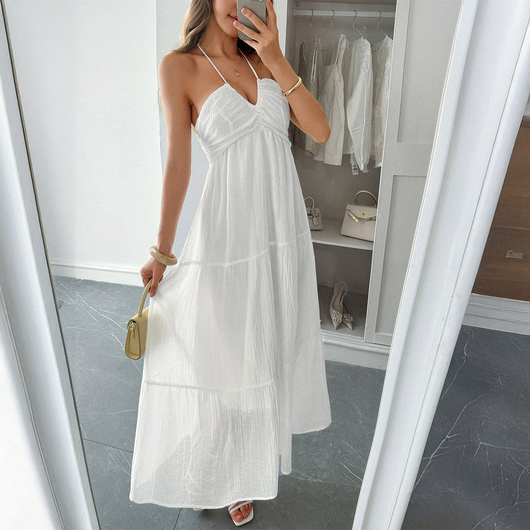 Damen Maxidress mit elegantem Rüschendesign und verstellbaren Spaghettiträgern Drune