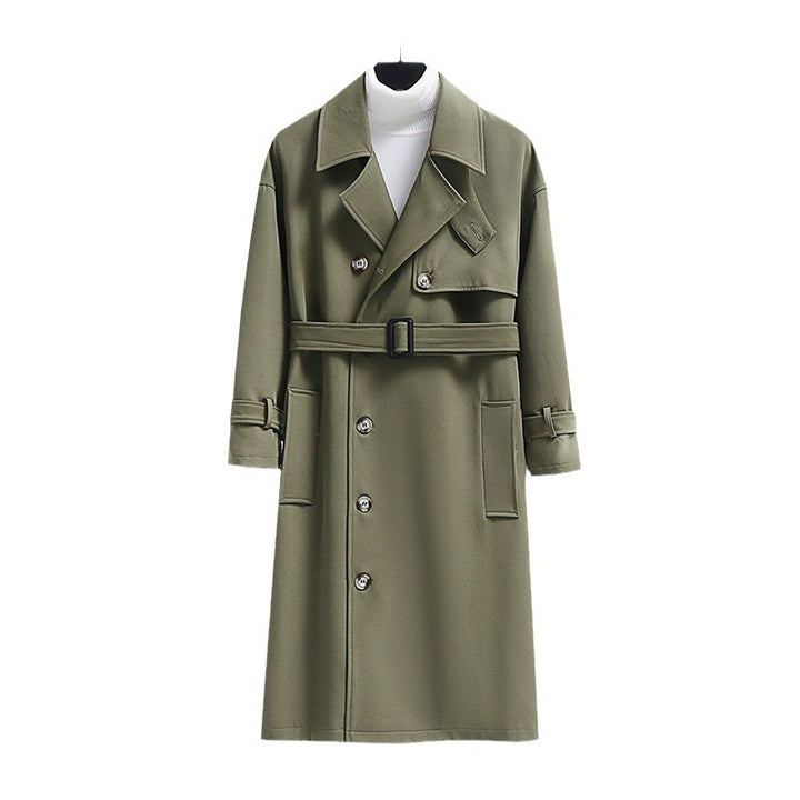 Herren Trenchcoat im modernen Wollmix mit Taillengürtel, Schalkragen und aufgesetzten Taschen Drune