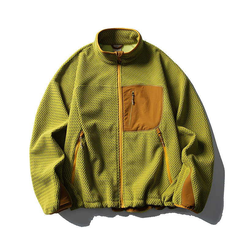 Unisex Textur-Fleecejacke mit Stehkragen und Brusttasche Drune