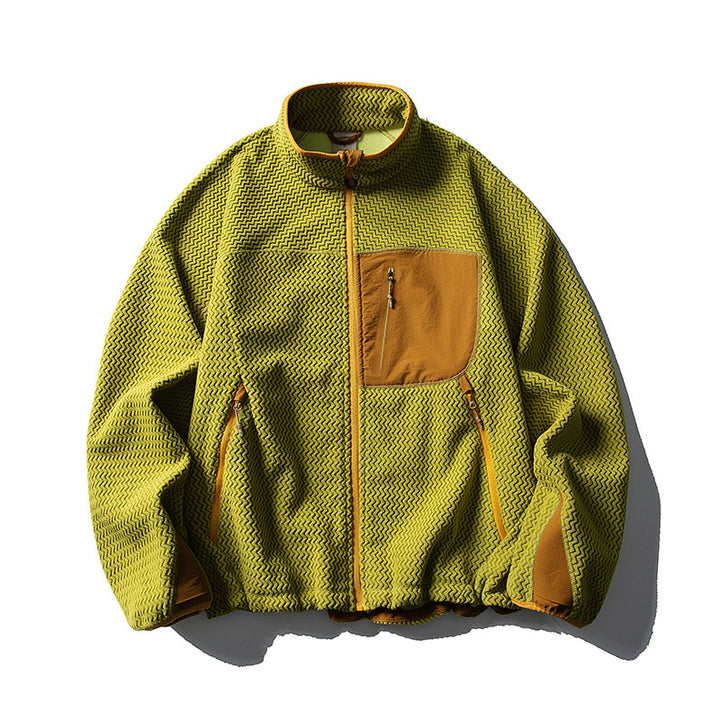 Unisex Textur-Fleecejacke mit Stehkragen und Brusttasche Drune