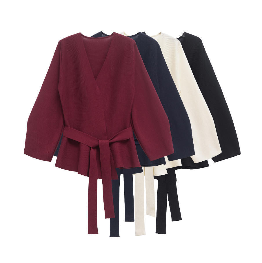 Damen 50+ Wickelcardigan mit V‑Ausschnitt, Taillenband und leichtem Schößchen Drune