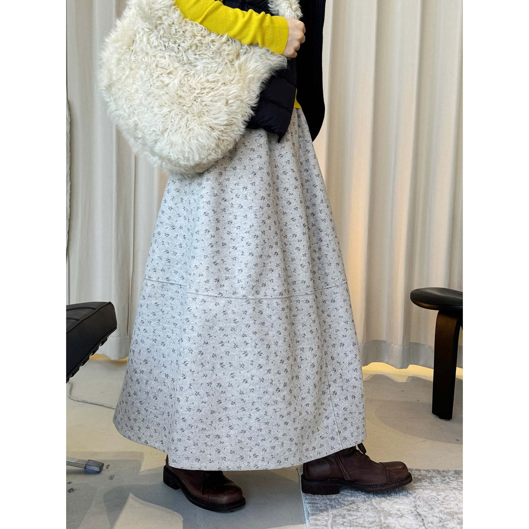 Damen Weit schwingender Midirock aus Wollmix mit feinem Blumenjacquard Drune